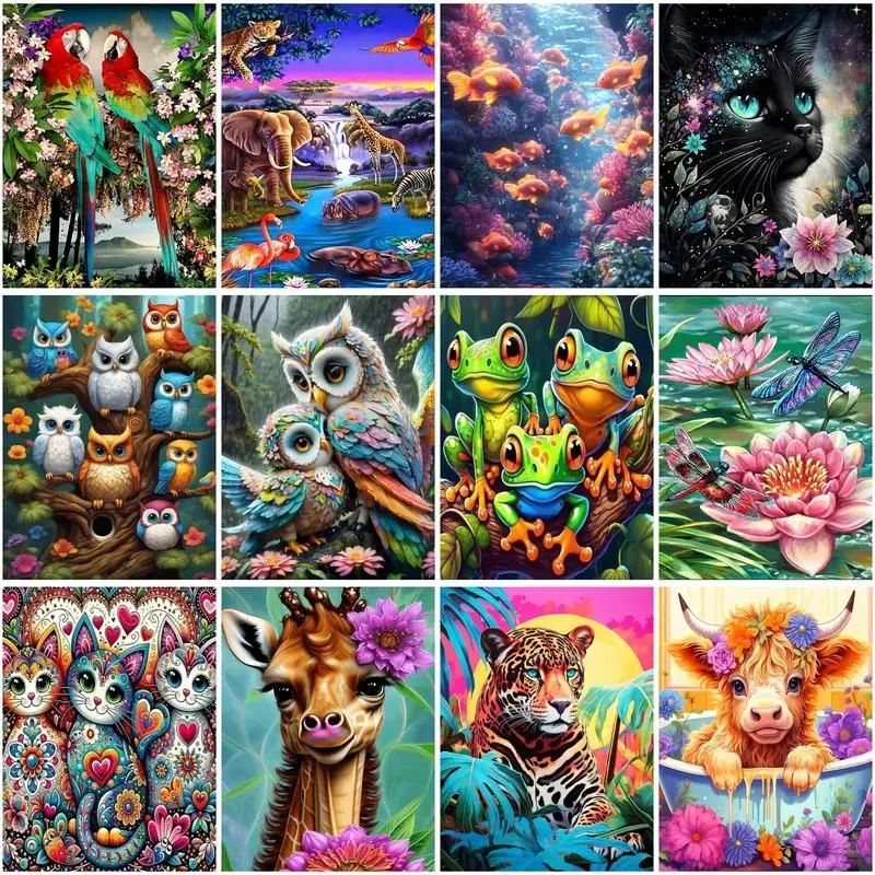 CHENISTORY 5D DIY Diamond Painting Parrot Owl Animal Full Round Drill Hamdmade Mosaic Home Decoration Gift For Kids