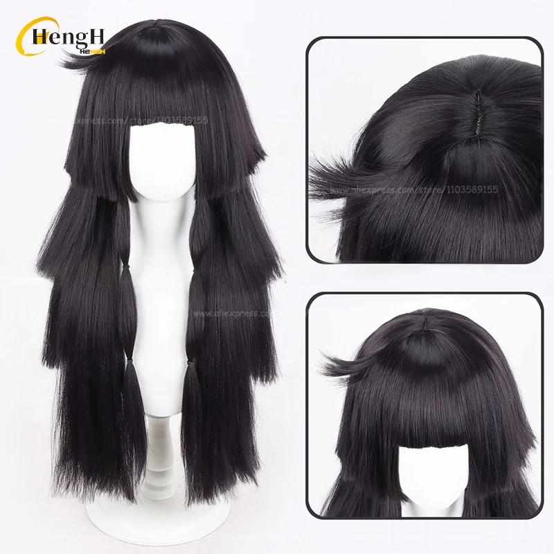 Anime Alluka Zoldyck cheveux synthétiques longs 80 cm noir violet perruque et couvre-chef Aruka Zorudikku cheveux résistants à la chaleur Halloween perruques