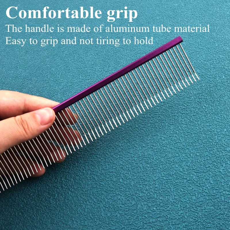 Bend Pet Comb Professional Stainless Steel Pet Grooming Comb Dense Sparse Teeth Dog Cat Cleaning Brush Hair Removal Comb 19cm