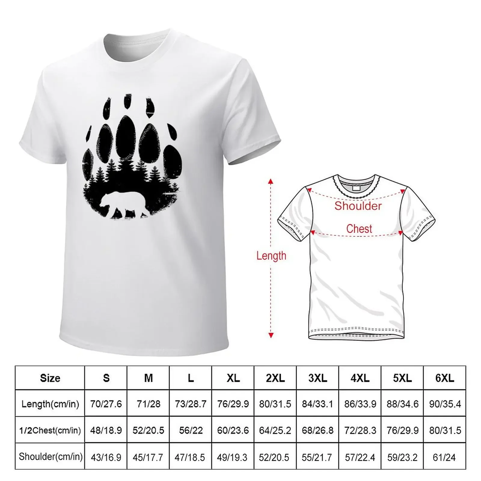 Black Bear Paw Print - Forest Landscape T-Shirt customs design your own customizeds designer shirts t shirt men 100℅ cotton