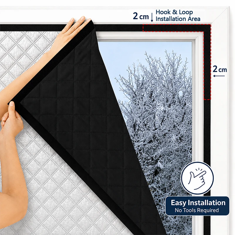 3-Layer Thermal Insulated Window Cover, Self-Adhesive Blackout Curtain for Winter Draft Blocking, Waterproof Cold Protection