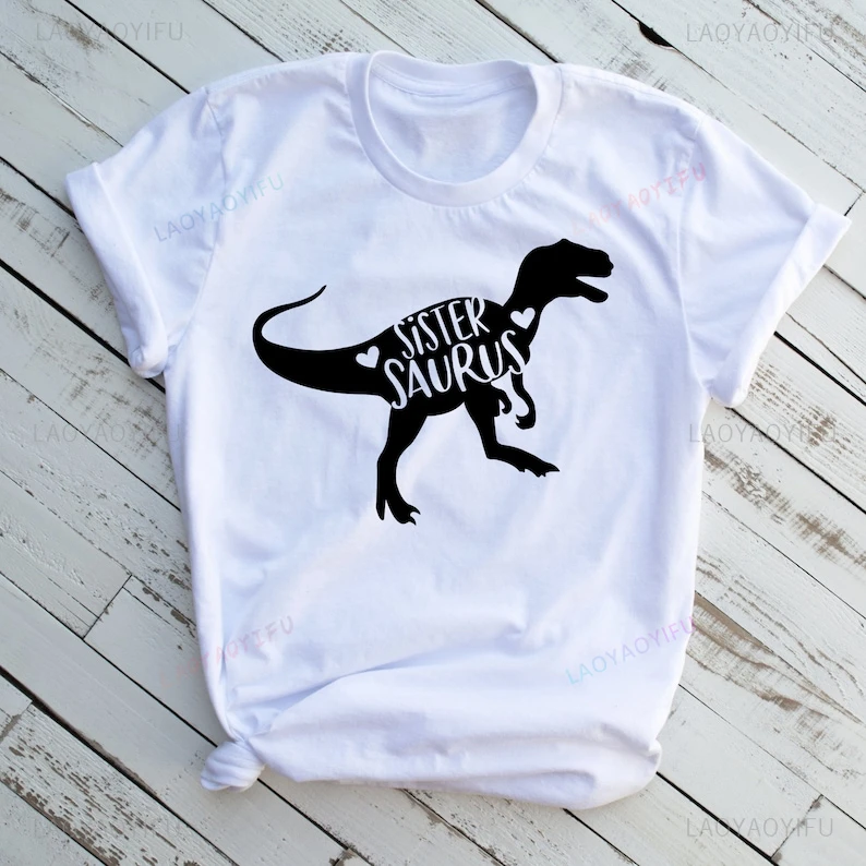 Sister Saurus Tshirt Gift for Sister Birthday Siblings Gift Dino Family Personalized O-neck Streetwear Printed Casual Sweatshirt