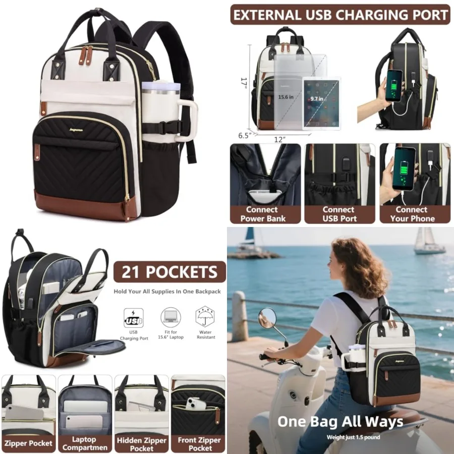 

Laptop Backpack for Women Travel Backpacks - Laptop Computer Bag with Pouch Pocket Large Capacity Cup Purse Work Business Back
