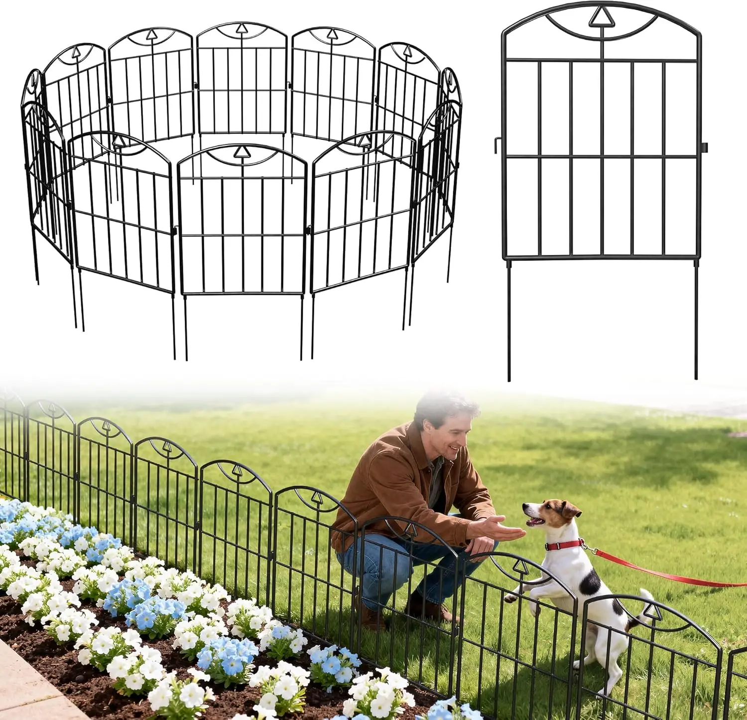 

17in H x21ft L Rustproof Metal Garden Fence, 20 Pack No Dig Barrier for Dogs, Flower Beds, Patio