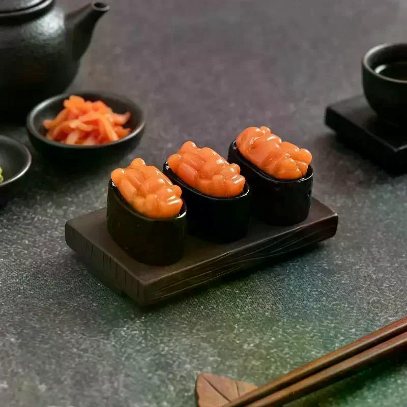 Mini Japanese Sushi Model Salmon Roe Sweet Shrimp Sushi Miniature Food DIY Resin Accessory Pendant Dollhouse Decoration 10pcs