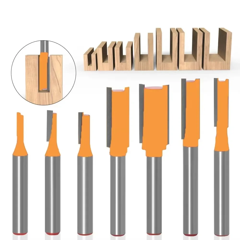 1PC 6.35MM Shank Milling Cutter Wood Carving Straight Bit  Carbide Single Double Flute Router Bit Wood Milling Cutter