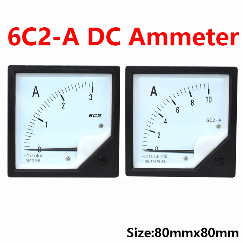Amperímetro Analógico Atual dc Calibre Medidor do Painel do Ponteiro Uso com Derivação 6c2 5a 10a 30a 50a 100a 300a 75mv 80×80 mm 1pc