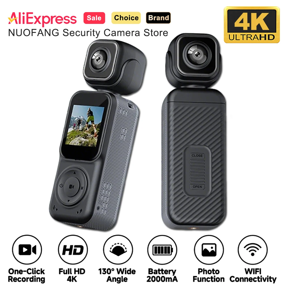 4K Dual Lens Action Camera 180° Rotatable Lens WiFi Anti-Shake Portable Sport Camera for Motorcycle Helmet Bicycle Vlog Mini Cam