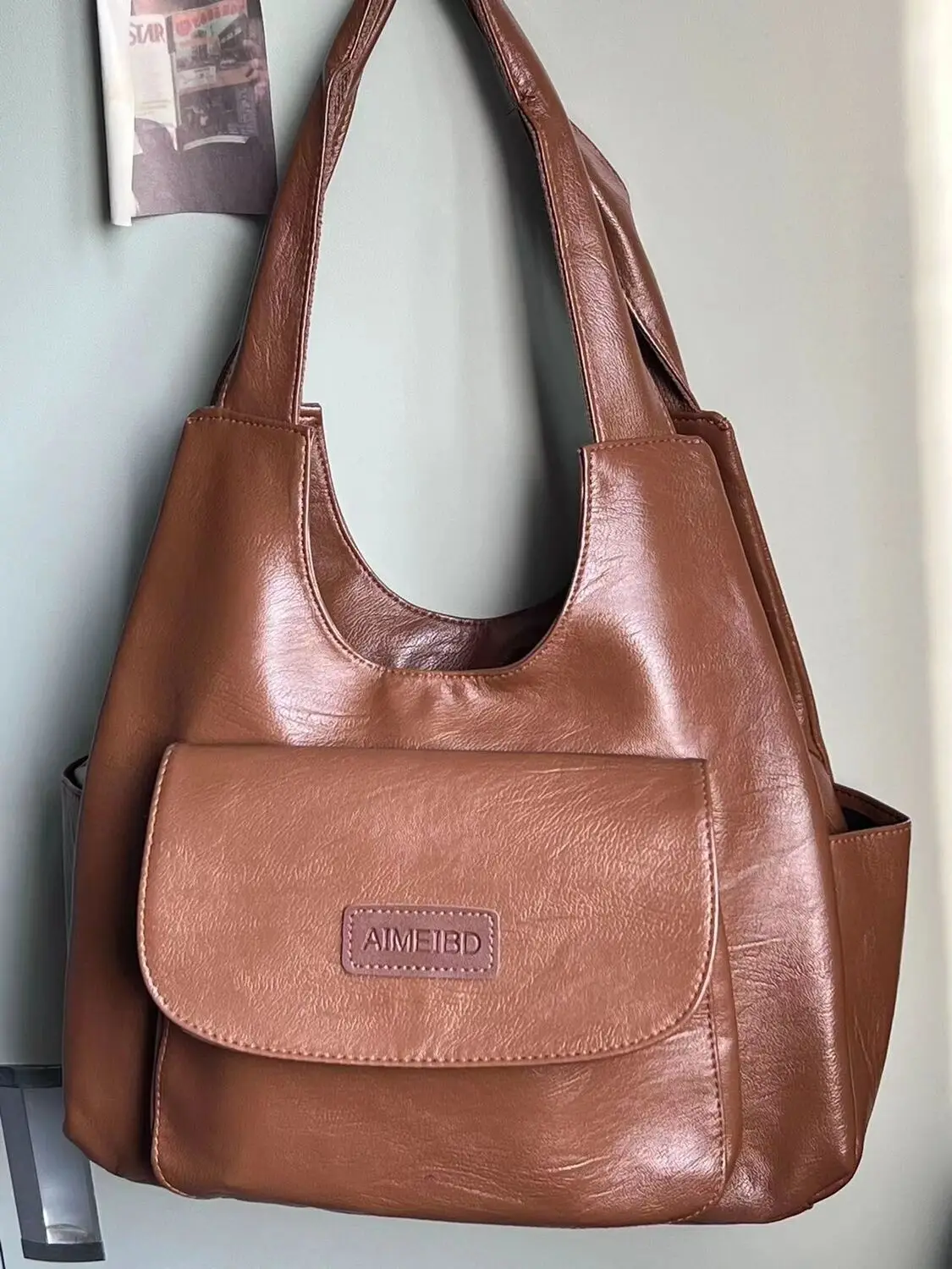 American Retro Tote Bags For Women Leather Handbags Trend 2024 Niche Design Brown Student Large Capacity Shoulder Hand Bag