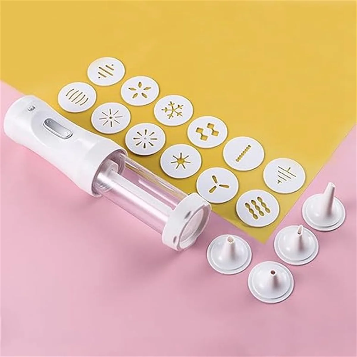 1 Electric Cookie Press with 12 Mold and 4 Decorating Nozzles for Cake Dessert DIY Maker and Decoration Baking Supplies