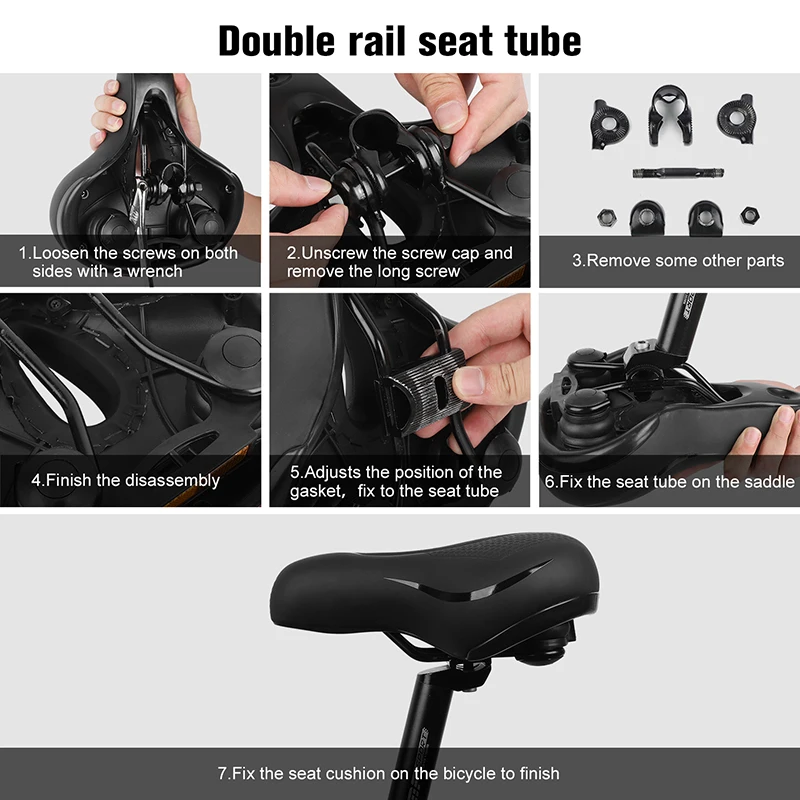 WEST BIKING Thick Wide Bicycle Saddle Comfortable Soft MTB Road Bike Cushion Shockproof Cycling Seat With Safe Warning Taillight image 6