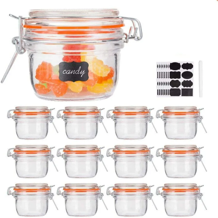 

Encheng Small Glass Jars With Airtight Lids for Kitchen Spice Storage 5 oz Glass Containers with Leak Proof Rubber Gasket and H
