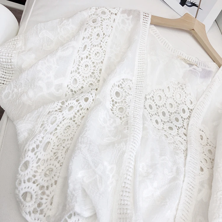 E Cárdigan Corto de Encaje para Mujer, Estilo Vacacional, Protección Solar, Prenda Exterior, Csa de Aire Acondicion...