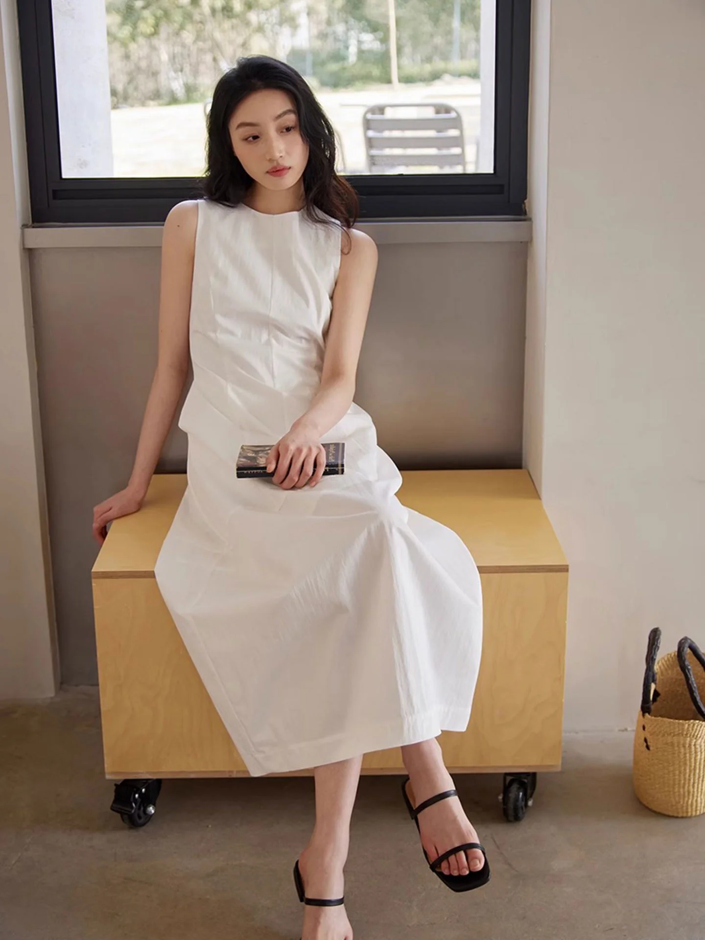 

Ele Svel Vest Dr round Ne Pullover Women's Color Summer Casual Faion High Waist A-Line Long Dr