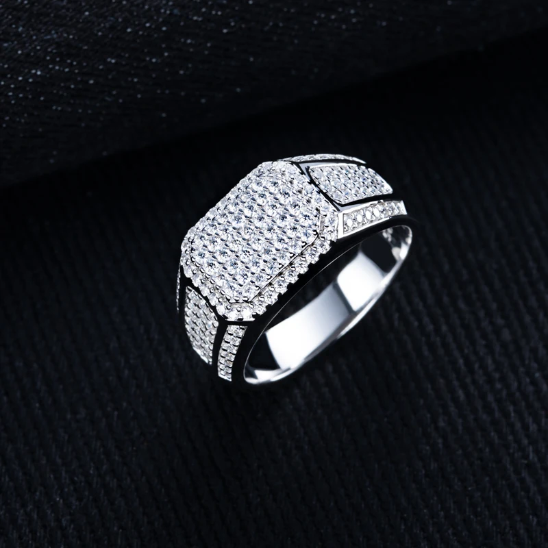 MossanRappr Moissanite Rings for Women Men Real 925 Sterling Silver Jewelry Iced Out Hip Hop Ring High Quality for Birthday Gift
