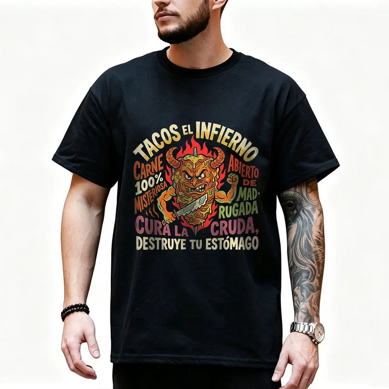 Mutated meat cone holding machete Funny Graphic T Shirt 0912 Retro Dark Humor Mexican Culture Halloween Alternative Art Tee