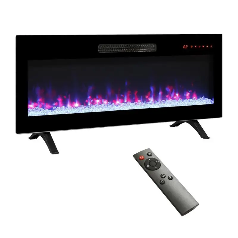 

36" Recessed Ultra-Thin Tempered Glass Electric Fireplace, Wall-Mounted, Multi-Color Flame & Ember Bed, LED Light Heater with