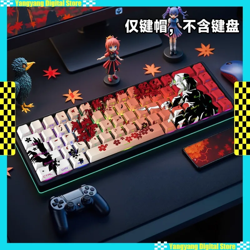 

Sakura Girl Fox Face Keycap Set Gradient Subculture Transparent Keyboard Capsules Popular Cross-Border Computer Accessories