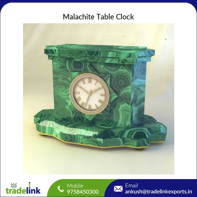 Fashionable Art Decorative Vintage Style Malachite Small Table Clock Home Office Decoration By Indian Manufacturer