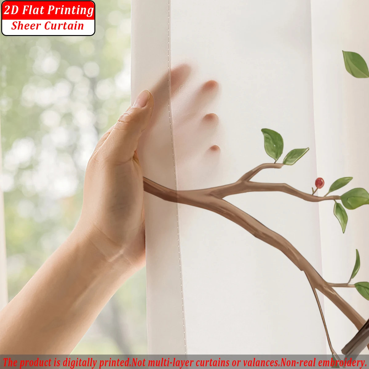 Branches Flying Birds Flat Printing Sheer Curtain，Light Fabric，for Living Room Bedroom Home Door and Window Decor - view 4
