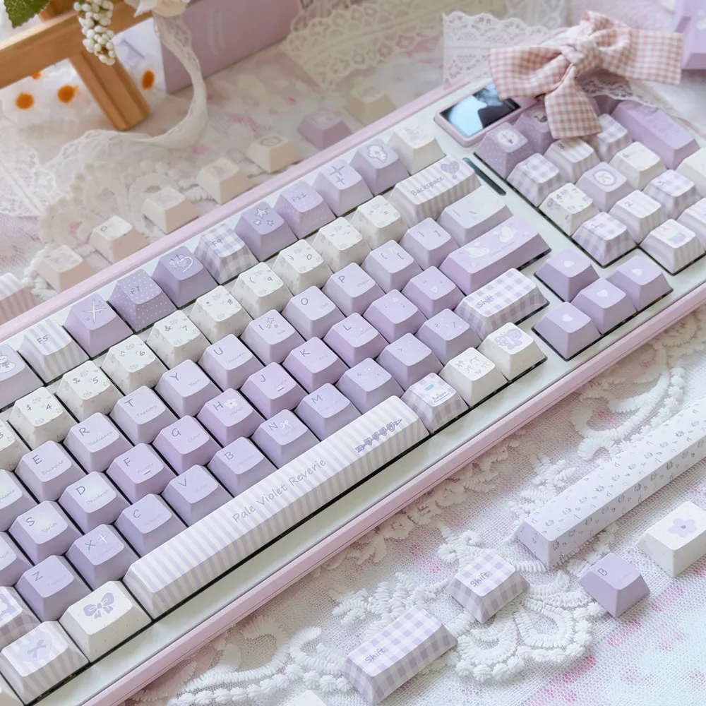MAIMOOO Keycaps Light Purple Qimeng Cherry Pbt Material Sublimation Purple Keycaps ISO Ansi Layout