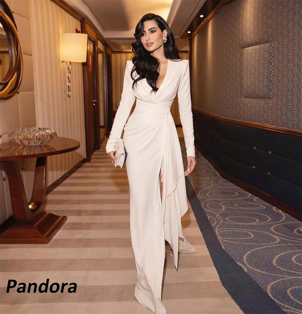 

Pandora V Neck Evening Gown Pleated Mermaid with High Slit Women's wedding Banquet Party Dress