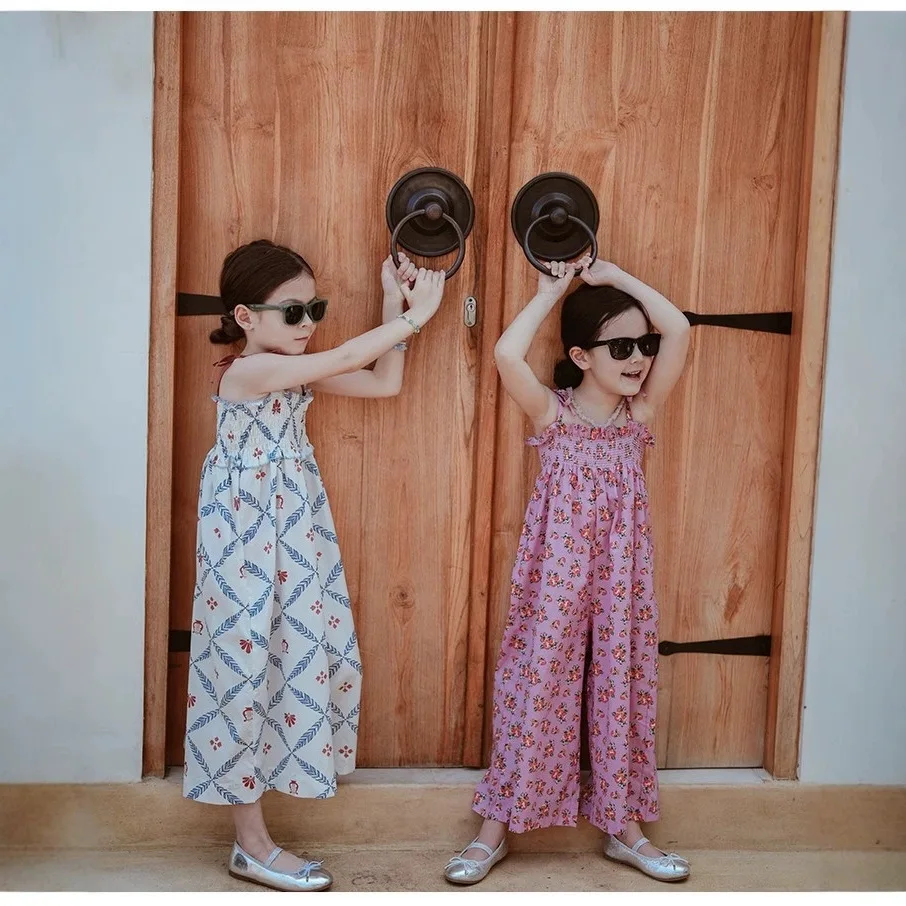 

Girls Jumpsuit Spring and Summer New Korean Fashionable Vintage Broken Flower Casual Loose Wide Leg Pants