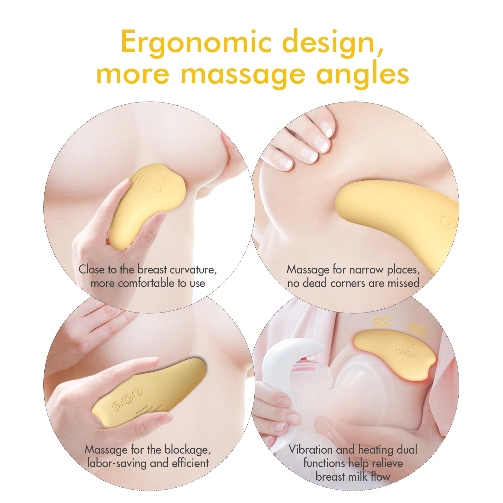 مدلك الرضاعة لتدليك الثدي بثلاث سرعات للرضاعة الطبيعية، ضغط ساخن للغدود الثديية ناعمة ومريحة