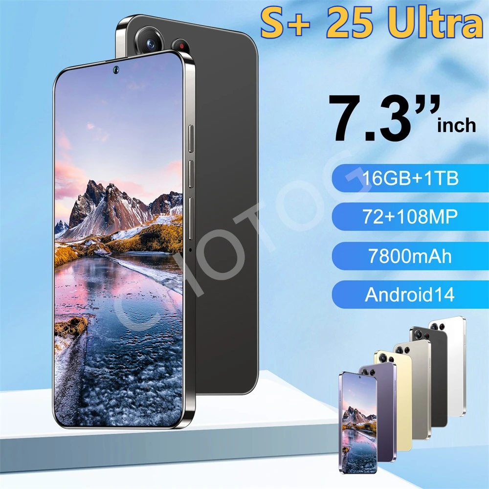S + 25 Ultra Cellulari originali 7.3HD Smartphone economico 4G 5G Dual Sim Cellulare 7800mAh Android 14 Versione globale Telefoni cellulari