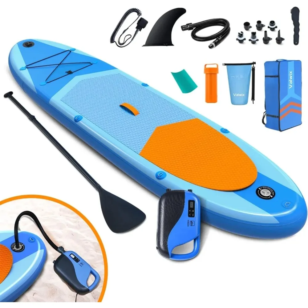 Inflatable Stand Up Paddle Board w/Electric Pump & Built-in Action Camera Mount Base, iSUP Paddleboard 350LBS Capacity