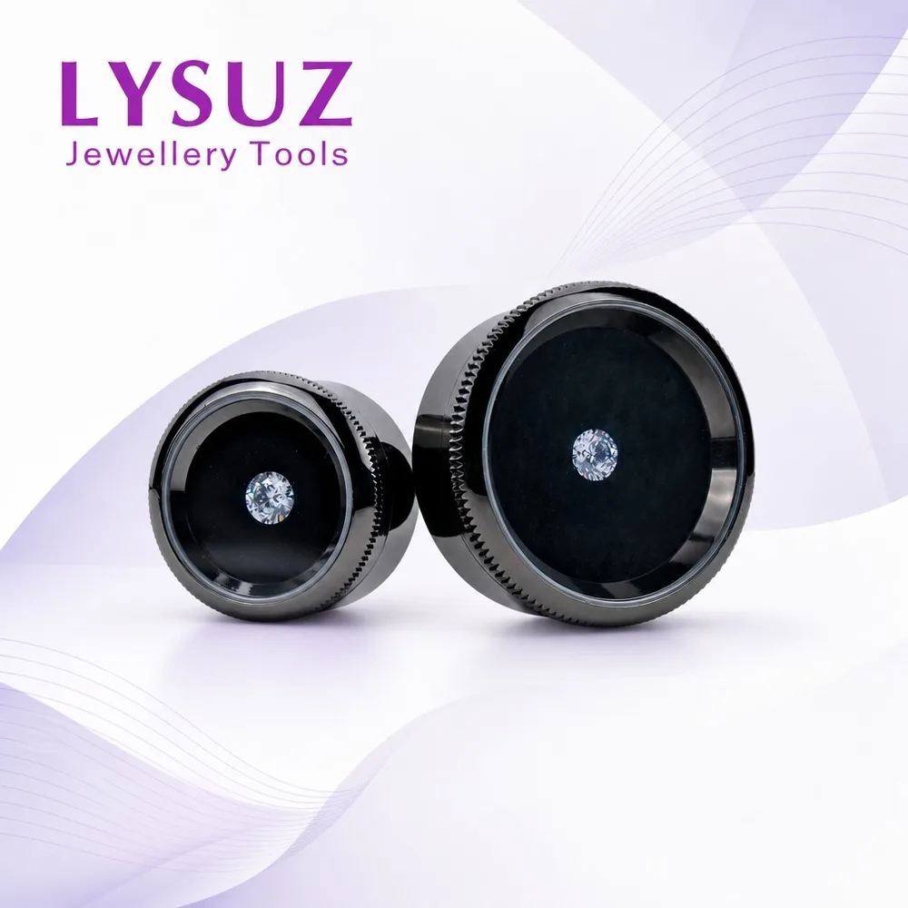 10PCS Round Metal Diamond Gemstone Box Jewelry Storage Display Black White Sponge
