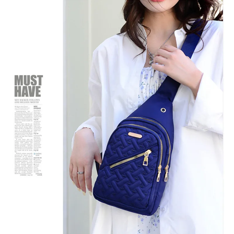 2023 New Rhombus Embroidery Thread Women's Bag Fashion Lattice Nylon Chest Handbag Classic Rhombus Single Back Messenger