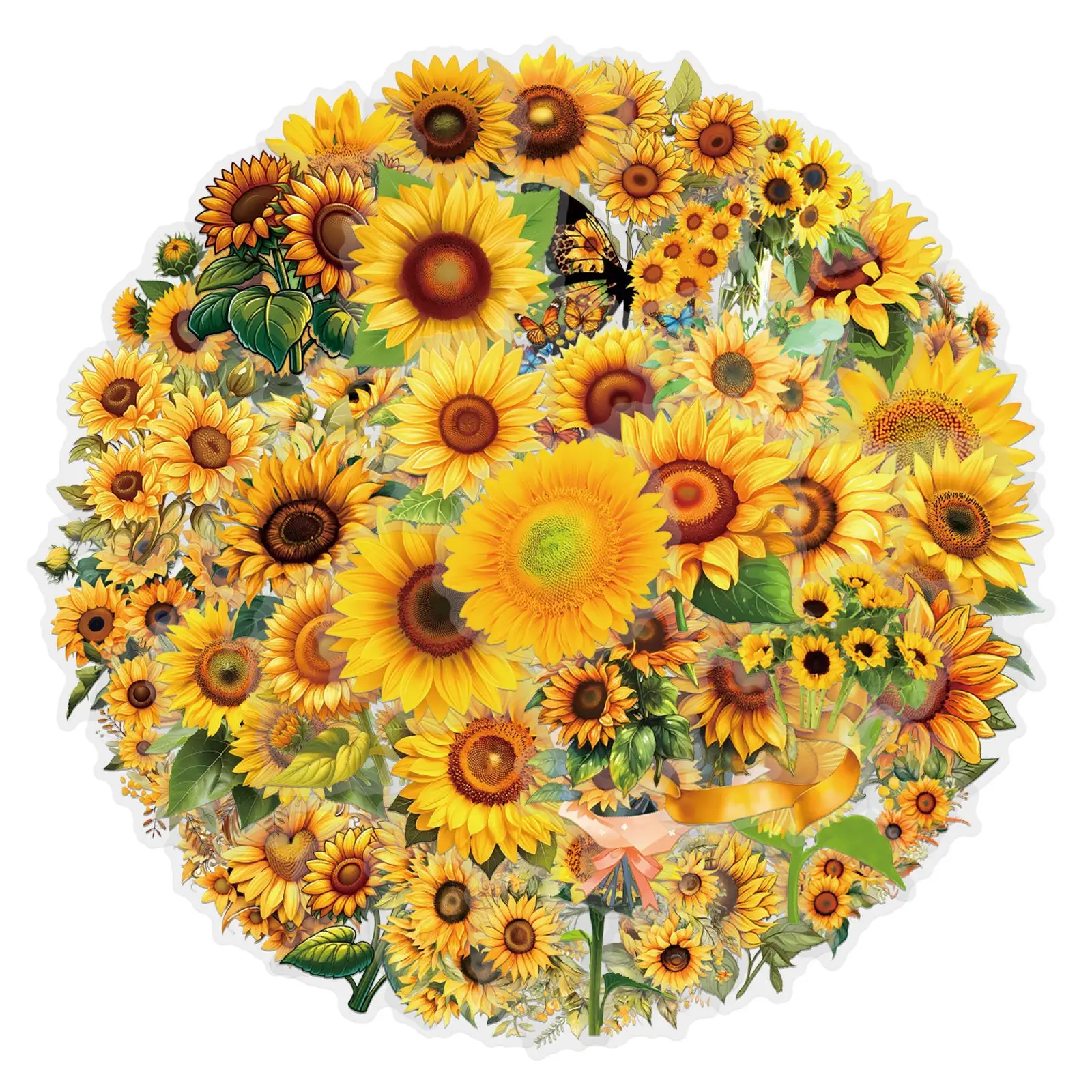 60Pcs INS Transparent Sunflower Stickers Set Waterproof  PET Journal Decoration For Guitar Notebook