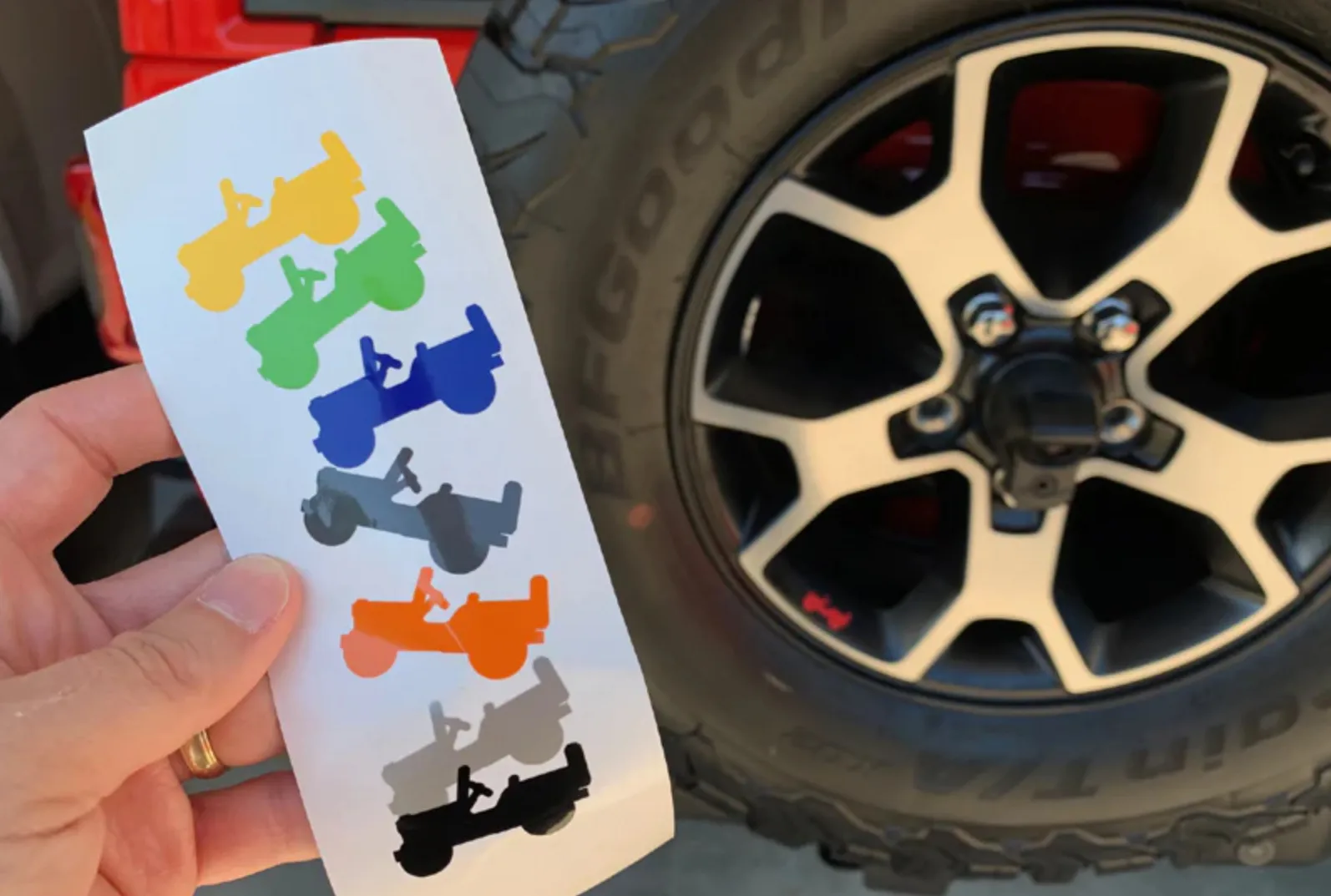 

Set of 5 Fits 2018-2025 JEEP Wrangler Rubicon rim/wheel vinyl stickers decals