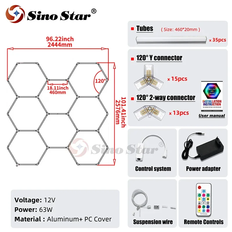 Lampe LED hexagonale géométrique RVB avec télécommande, couleurs mélangées, Proxy, 2576x2444mm, RGB06, livraison directe