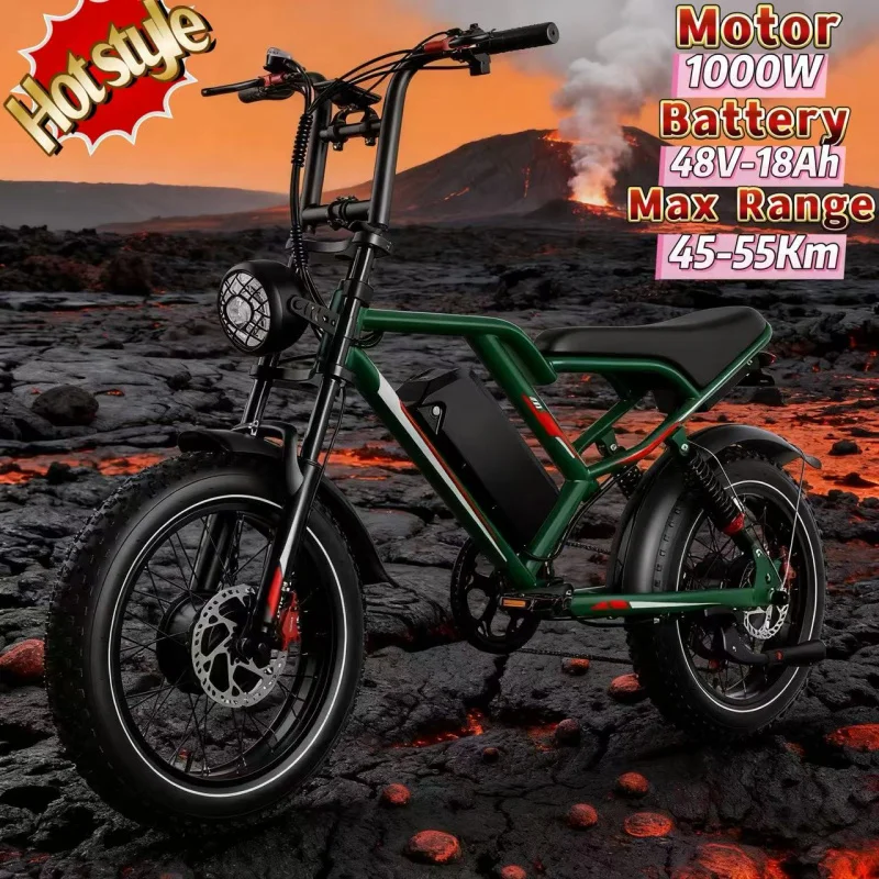 

20x4.0 fat tire mountain electric bike, 1000W powerful motor 48V 18Ah battery electric bicycle motorcycle S8 snow E-bike