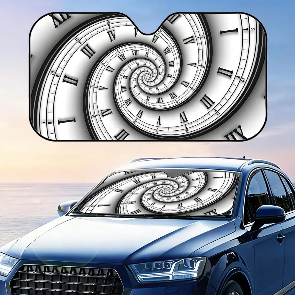 

Aged Spiral Clock Face Sun Visor Reusable Aluminum Foil Windshield UV Protection Heat Insulation Cover Foldable Sun Visor Shade