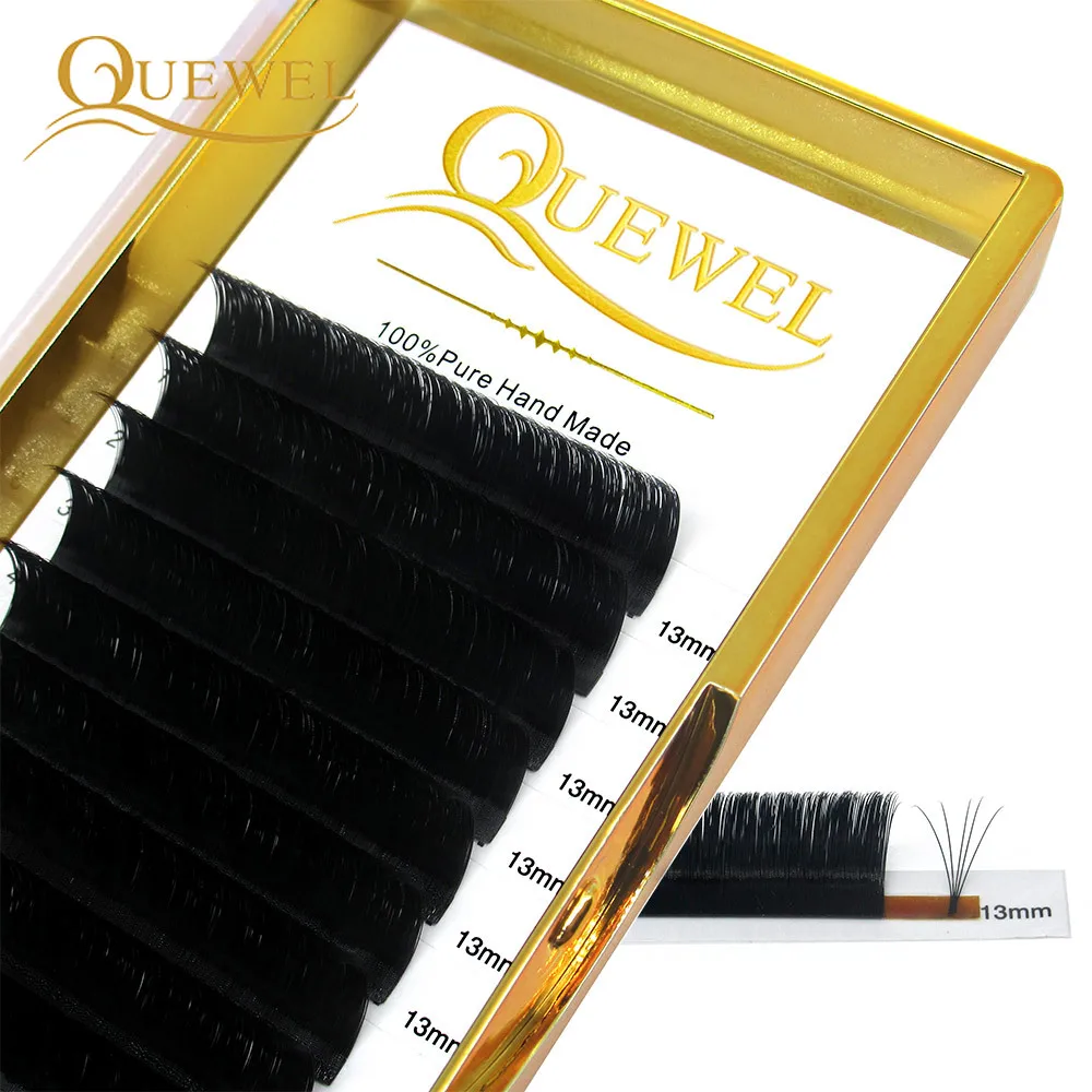 Quewel Austomatic Flowering Eyelash Extension 0.07mm Easy Fan Eyelashes Blooming Volume Fanning Lashes C/D Gold Box Silk Lash