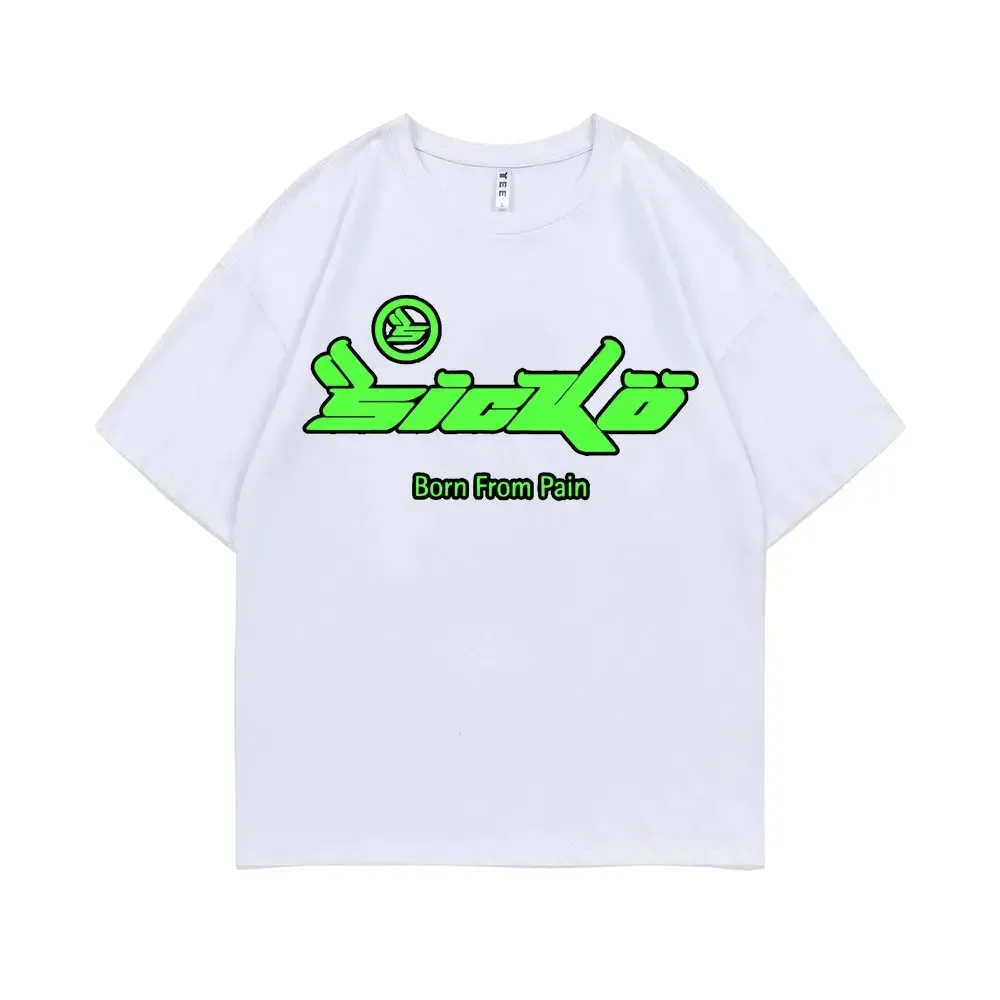 Sicko Born From Pain Green Letter Logo Print Tshirt Men Women Hip Hop Rock Punk Oversized T Shirt Short Sleeve Summer Homme Tees