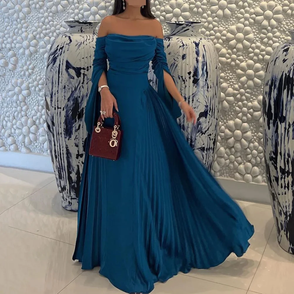

Customized Elegant Prom Dresses Strapless A Line Party Gowns Off Shoulder Folds Evening Dress New Simple Vestido De Novia
