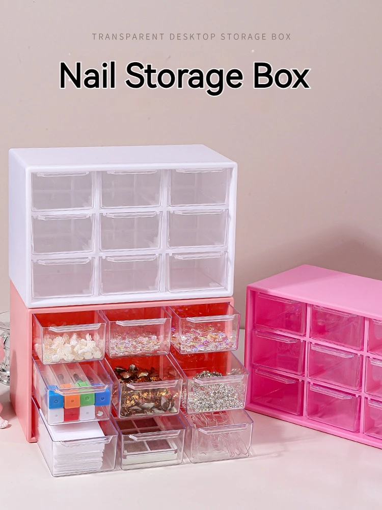 9 Grids Nail Storage Box Plastic Drawer Style Desktop Organization Nail Art Accessories Display Holder for Nails Art Decorations