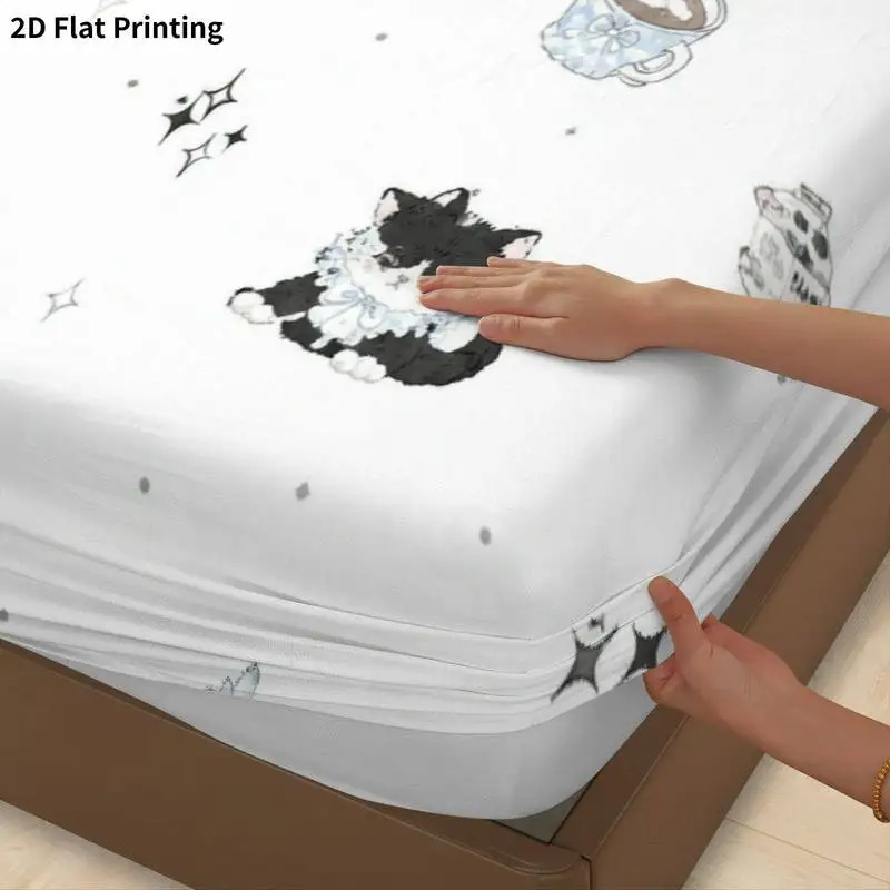 3Pcs Catpatternblackwhite Fitted Sheet Three Piece Set (1*Fitted Sheet + 2*Pillowcases, Coreless), Bedding Set.