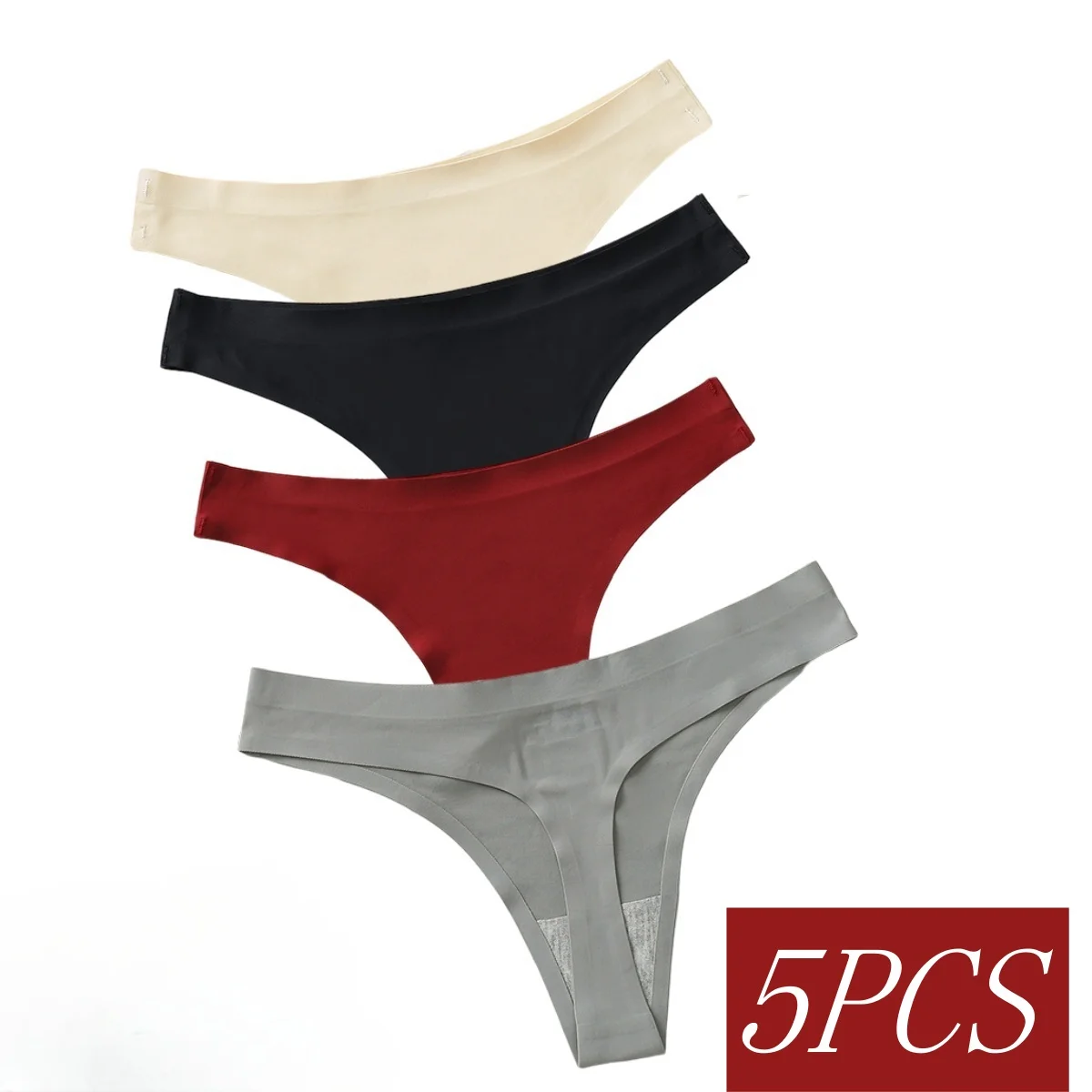 5Pcs/Set Ultra-Thin Women's Thong Panties Low Waist G-String Seamless Soft Solid Color Sexy Underwear for Female