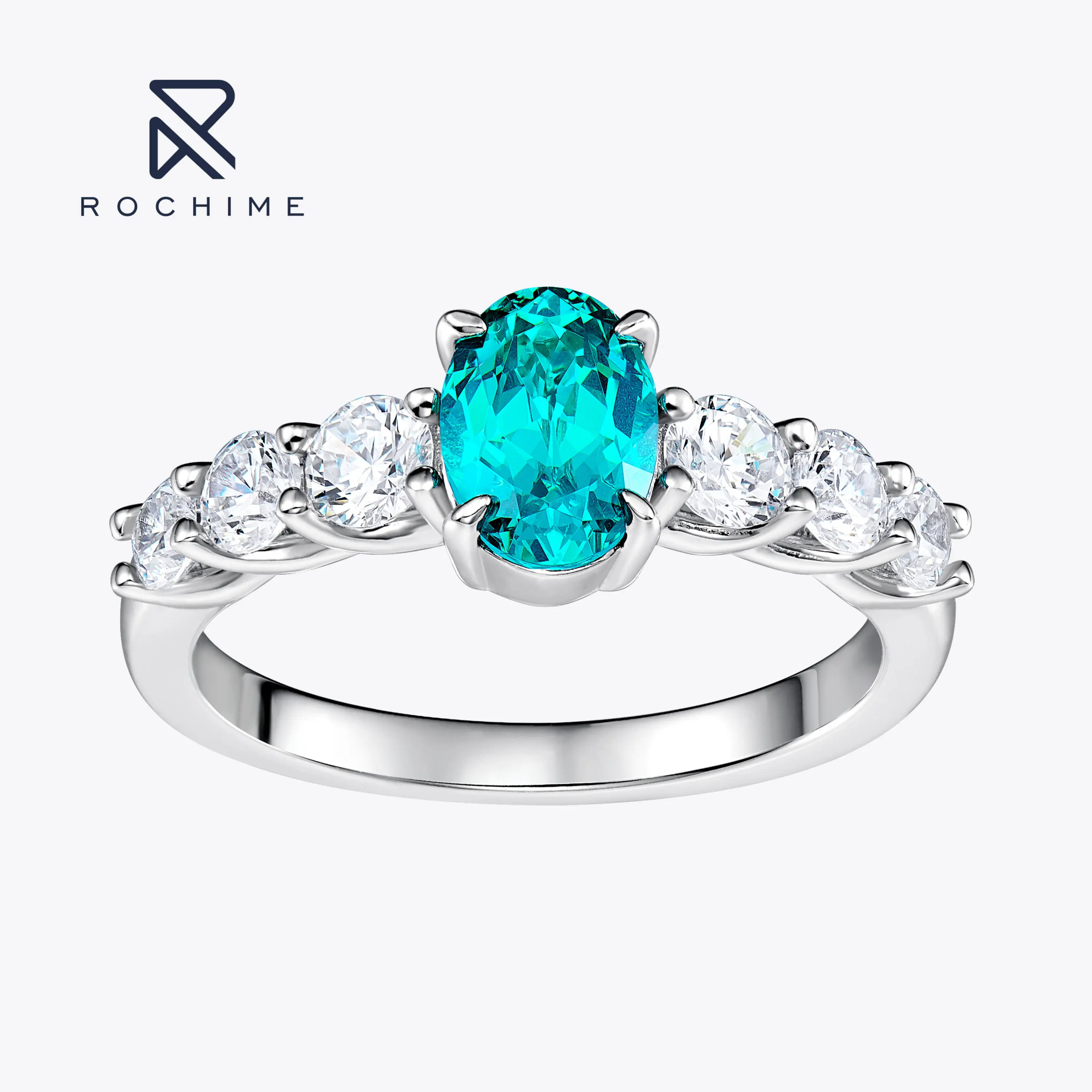 

Rochime High End 925 Sterling Silver Gold Plated 1.4 Ct Lab Grown Paraiba Rings Fashion Jewelry For Women