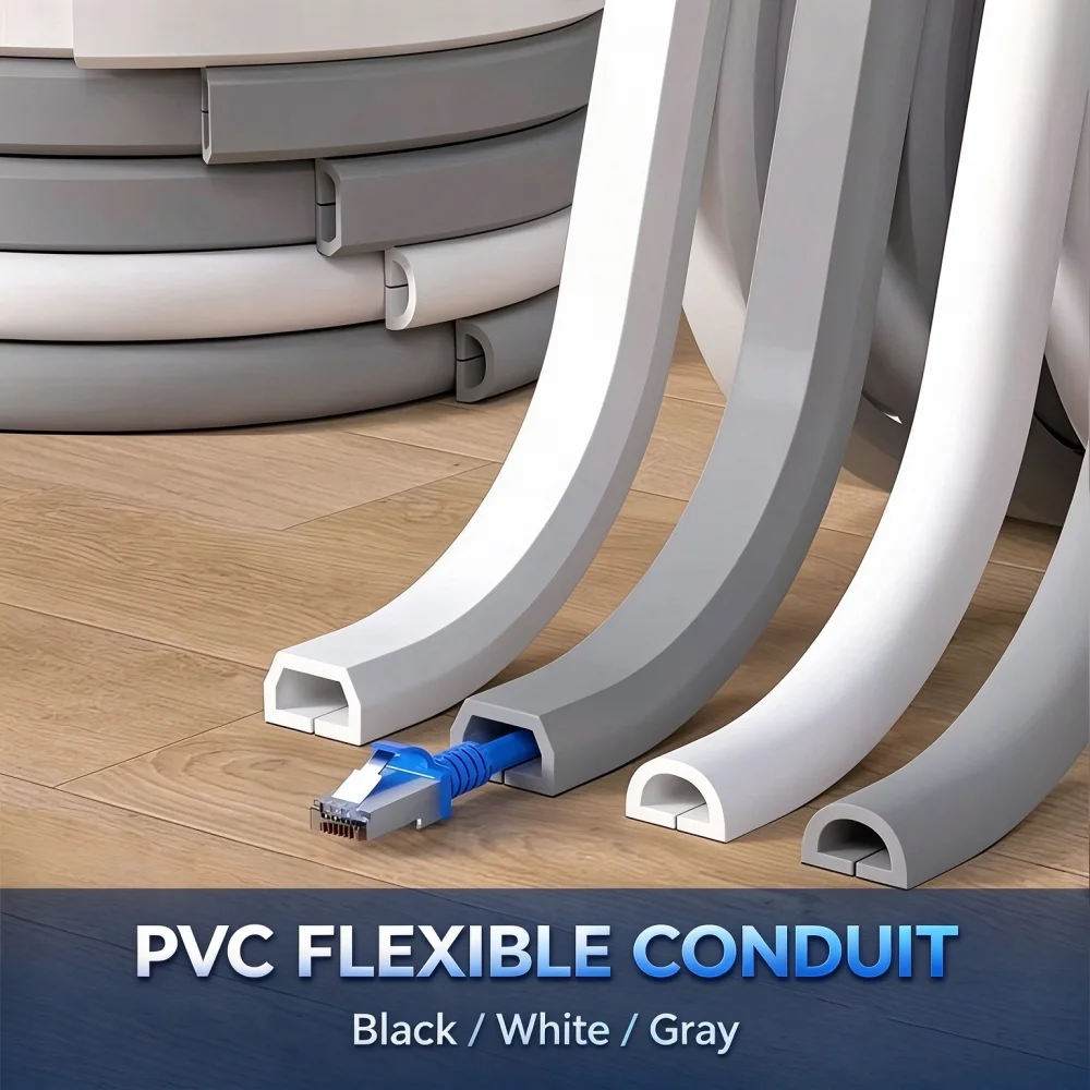 1Pcs PVC Floor Cord Cover For Cable Management, Low Profile Wire Hider To Prevent Tripping In Home Office Workshop 1M 3M 5M