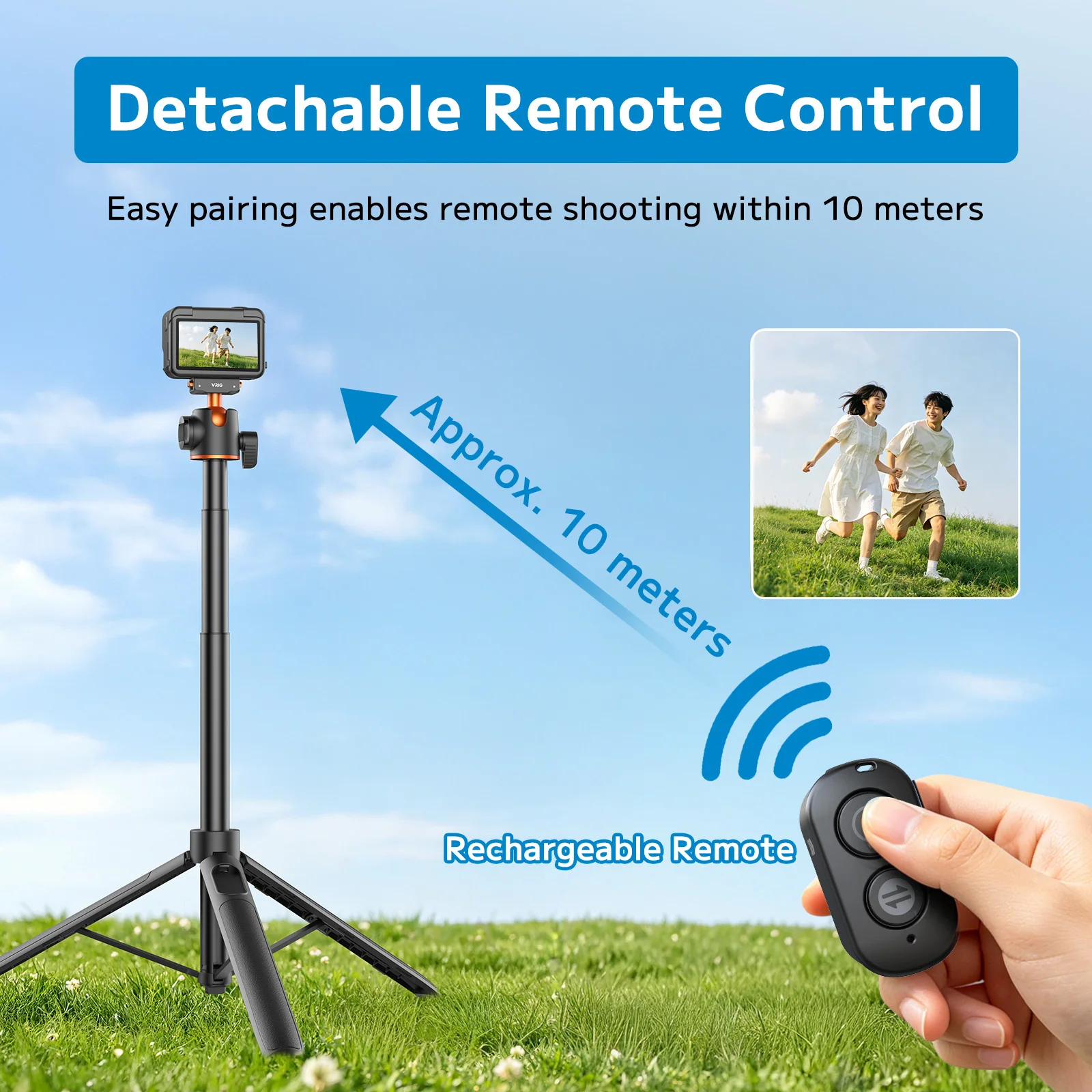 VRIG 140cm Magnetic Tripod for Insta 360 X5/X4 Air/ACE Pro 2/ACE PRO Bluetooth Selfie Stick Tripod with 360 Ballhead+Cold Shoe