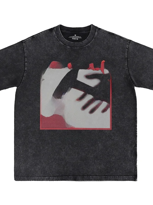 Retro American Street Hip Hop Punk Short Sleeve T-Shirt Digital Direct Spray Washed Rock Band Print Cotton Casual Top