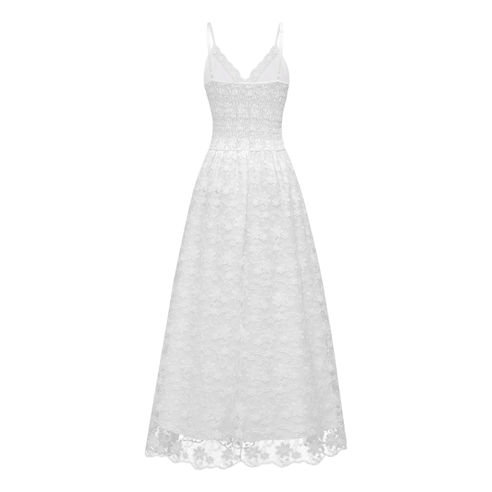 Womens Swing Dress Floral Lace Embroidered Maxi Dress V Neck High Waist A-line Sling Dress for Weddings Birthday Boho Beachwear