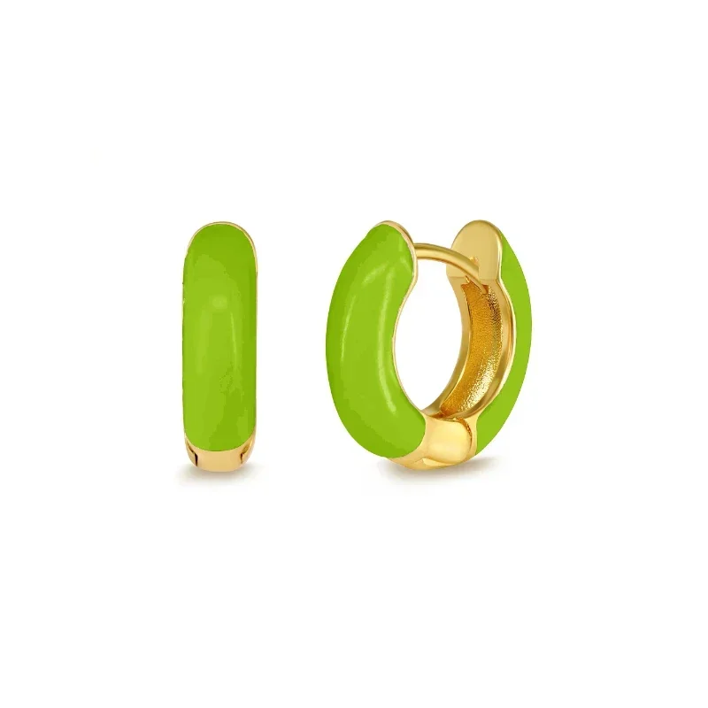 الجملة العصرية الوردي الأخضر الأزرق المينا كوبر جولة هوب Huggie أقراط Charm موضة مجوهرات اليومية النساء الاكسسوارات هدية #2