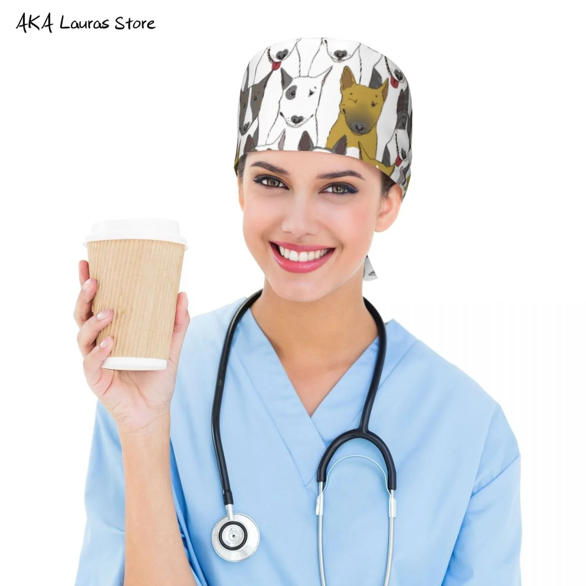 Szczenięta Bull Terrier Nadruki Akcesoria do karmienia Kapelusz do szorowania Czapka chirurgiczna Dentysta Czapka laboratoryjna dla zwierząt Czapka do szorowania Anaesthesia Czapka do szorowania